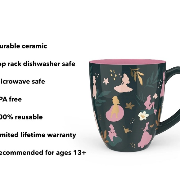 15oz Disney Princess Silhouette Mug - Dark Green and Pink - Picture 4 of 5
